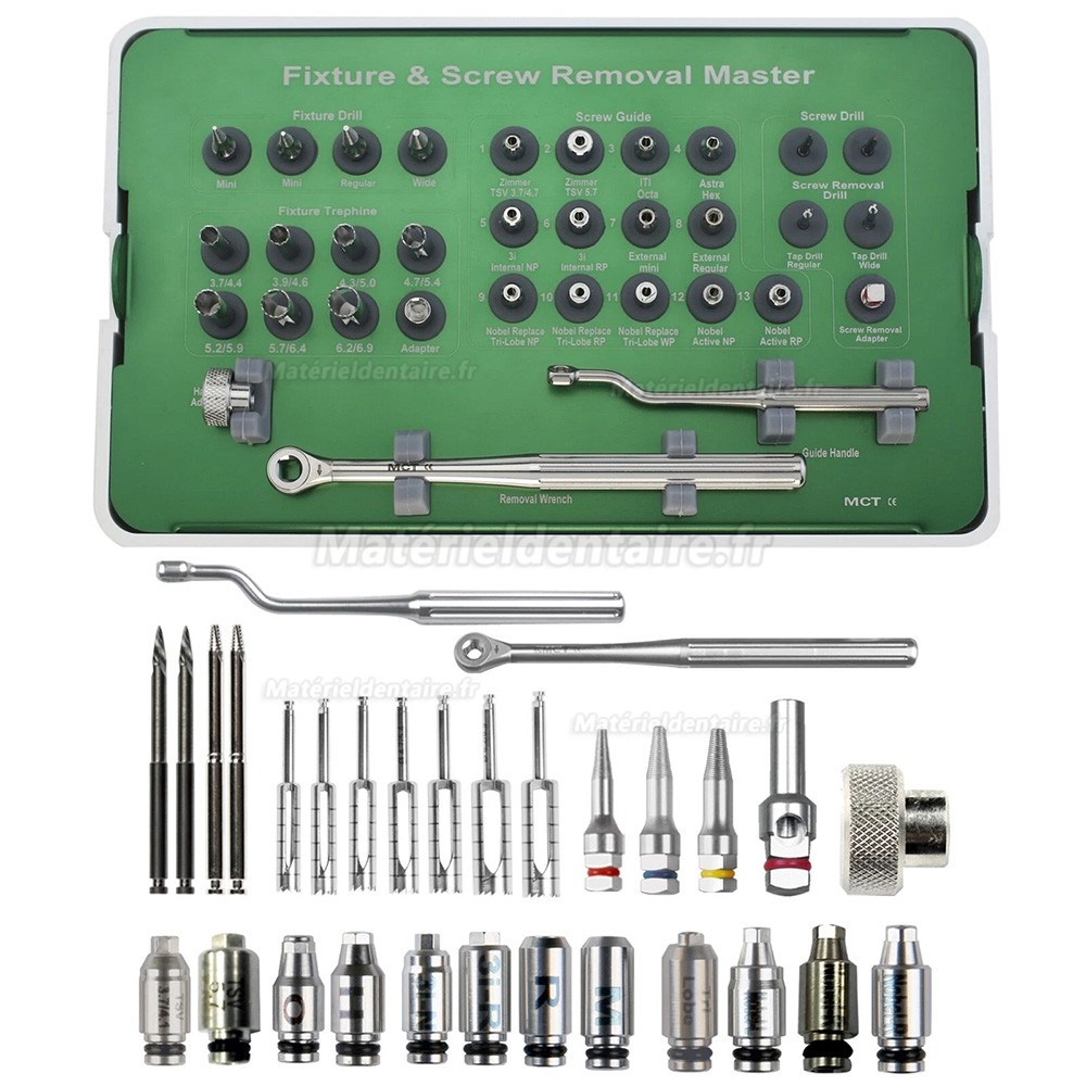 Kit complet d'extraction implants et vis implantaires MCT FSRK-02 - Extracteur de guide de forage Kit complet d'extraction implants et vis implantaires MCT FSRK-02 - Extracteur de guide de forage